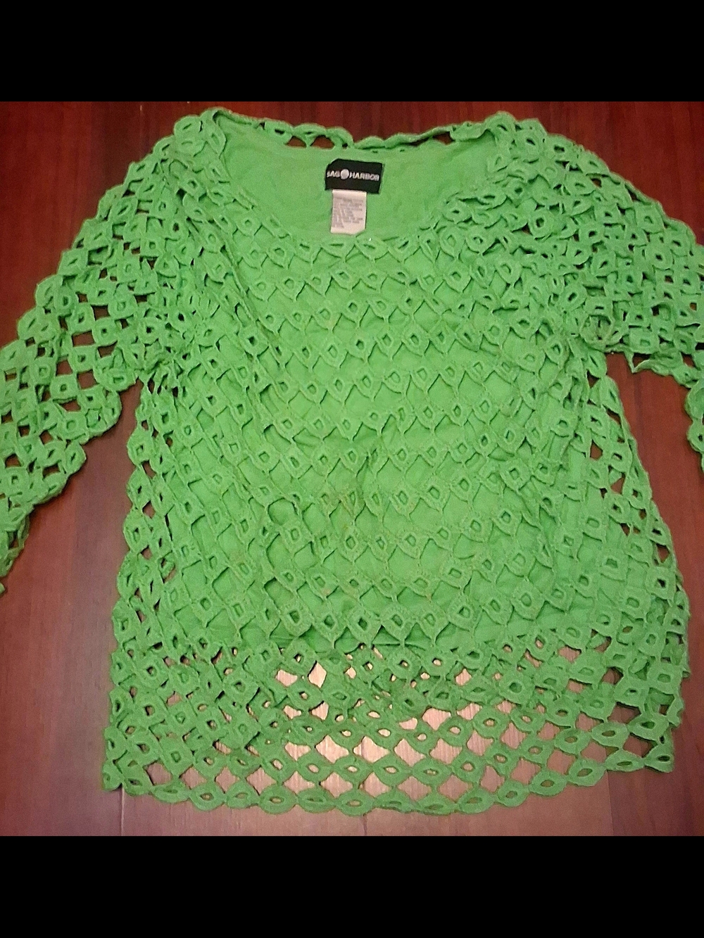 Sag Harbor Green Crochet Open-Knit Sweater